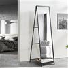 [en.casa] Specchio da Terra a Figura Intera Specchio Rettangolare Specchio da Pavimento con Ripiano Struttura Pieghevole in Metallo Nero