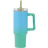IDRINK - Tumbler borraccia termica da viaggio, 1,2 Lt con manico e cannuccia (Verde/Azzurro)