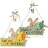 COM-FOUR® 2x cartello porta - cartello decorativo in legno per Pasqua - decorazione pasquale con coniglietto pasquale - decorazione da appendere per porte d'ingresso, pareti