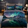 Generic Verde Copripiumino Una Piazza e Mezza 250x200 cm Aurora boreale sulle montagne innevate Set Biancheria da Letto Confortevole Microfibra Cotone Traspirante con Cerniera e 2 Federe