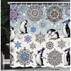 ABAKUHAUS Natale Tenda da Doccia, Pinguini danzanti Snowy, Tessuto Set di Decorazioni per il Bagno con Ganci, 175 x 180 cm, Avorio Viola Blu