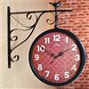 Generic Orologi industriali su entrambi i lati, orologio da parete da giardino, stile vintage, con staffa per stazione ferroviaria per rotazione a 360°, orologio da appendere in ferro battuto