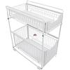 HUOLE Organizzatore a 2 Ripiani con Cassetto Portaoggetti Sotto il Lavandino Scorrevole Cestino Estraibile Portaspezie Organizer per Snack per Cucina Bagno Camera da Letto,Bianco-1PC