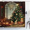 ABAKUHAUS Natale Tenda da Doccia, Albero di Natale, Tessuto Set di Decorazioni per il Bagno con Ganci, per la vasca da bagno, 175 cm x 180 cm, Marrone Rosso Verde
