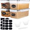 Aurobest 4 Pezzi Contenitori Pasta con Coperchio, 3 Etichette, 2 Tazza Misura, 1 Pennarello, 3.2L Contenitori Ermetici Alimenti, Organizer Plastica Cucina per Muesli, Farina, Cornflakes, Cereali, Spaghetti