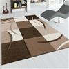 Paco Home Tappeto Di Design Orlo Modello A Quadri Nei Colori Marrone Beige Crema, Dimensione:60x110 cm
