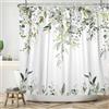 ASDCXZ Tenda da doccia a foglie, 180x200 cm, primaverile, dipinta a mano, verde, foglie bianche, lavabile, in poliestere, impermeabile, per vasca con 12 ganci