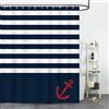 Bonhause Tenda da doccia a righe blu marino, ancora nautica, 180 x 180 cm, in tessuto di poliestere, antimuffa, impermeabile, tenda da bagno con 12 anelli ganci per vasca