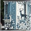 ABAKUHAUS Natale Tenda da Doccia, Foglie invernali etniche Cervo, Tessuto Set di Decorazioni per il Bagno con Ganci, 175 x 180 cm, Grigio-Blu Grigio Scuro