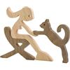 Enkrio Figurina di Gatto in Legno Intagliato a Mano - Scultura Umana Statua con Accenti Fatti a Mano - Ornamento per la Casa