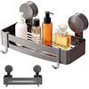Zimoer Mensola Doccia con Ventosa senza Foratura, Portaoggetti Doccia in Acciaio Inox con 2 Ganci Removibili, Organizer Bagno, Mensole Bagno Organizzatore per Doccia Accessori Shampoo, Grigio-Nerastro