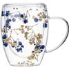 Genikeer Tazze Da Caffè In Vetro Doppia Parete, Tazza Trasparente Con Fiori Secchi, 350 Ml Tazza Vetro Doppia Parete Con Manico, Bicchieri Caffe Vetro Doppia Parete Per Te Caffè Latte Cappuccino Espresso