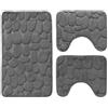 Carillo Set 3 pz Tappetini da Bagno Antiscivolo Sassolini Tappeti Memory Foam R291 Grigio