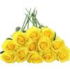 HNVNER 12 PCS Rose Finte di seta, stelo lungo singolo, Fiori di Rose Artificiali per Matrimoni, Casa, Giardino, Feste di Compleanno, Giallo