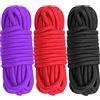 Cosymate Corda per legare in morbido cotone, per tutti gli usi, con nodo intrecciato in cotone spesso, diametro 8 mm, lunghezza 10 m, confezione da 3, 1 rosso 1 nero 1 viola