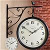 Generic Orologi industriali su entrambi i lati, orologio da parete da giardino, stile vintage, con staffa per stazione ferroviaria per rotazione a 360°, orologio da appendere in ferro battuto