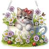 MOGTAA Ornamenti da appendere a forma di gatto con catena, kit per pittura con diamanti 5D a forma speciale per adulti principianti, fiori con strass di cristallo, pittura con diamanti e gemme per la