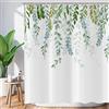 ASDCXZ Tenda da doccia a foglie, 180 x 200 cm, primavera, semplicità, dipinta a mano, foglie bianche, per bagno, lavabile, in poliestere, impermeabile, per vasca da bagno con 12 ganci