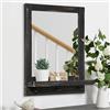 AOAOPQ Specchio rettangolare da appendere in legno con mensola e ganci rustico in legno bianco per soggiorno, camera da letto, ingresso, corridoio, casa colonica, specchio 42 x 58 cm, inchiostro