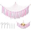 Itharon Rete Porta Peluche - Amaca Porta Peluche In Tessuto, Decorazione Rosa Boho per Cameretta Bambina, Amaca Porta Giocattoli per Organizzare e Decorare