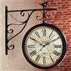 Generic Orologi industriali su entrambi i lati, orologio da parete da giardino, stile vintage, con staffa per stazione ferroviaria per rotazione a 360°, orologio da appendere in ferro battuto