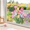 dellyy Adesivi per Finestre Primavera Fiori, Vetrofanie Floreali Bifacciali, Decorazioni Primavera per Soggiorno Cameretta Bambini Balcone Porta in Vetro (Tulipano)