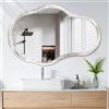 Lzuso Specchi asimmetrici da parete bianco con cornice in legno irregolare, specchio moderno a forma unica da appendere per bagno, vanità, camera da letto, soggiorno, ingresso, specchio decorativo grande
