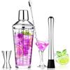 Jilskl Set Di 4 Pezzi Shaker Cocktail, Shaker Cocktail Set, Shaker Caffè Freddo, Utilizzato Per La Miscelazione Di Bevande, Famiglie, Bar, Feste, Con Vino Shaker, Misurino, Cucchiaio, Pestello, 400 Ml