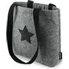 Tebewo Borsa richiudibile in feltro - pratica borsa per la spesa con bottone automatico - borsa per la spesa alla moda - cestino in feltro - borsa pieghevole - grigio con stella