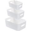 Wuuooei Cestino Portaoggetti Plastica, 3 Pezzi Cestini di Plastica con Maniglie, Cestino Portaoggetti Rettangolare, Scatola Portaoggetti in Plastica per Cosmetico, Cucina, Bagno, Ufficio, Armadio (Bianca)
