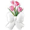 Magicherry Vaso in ceramica con fiocco bianco, 11,9 cm, unico, carino, moderno, decorativo, per bouquet di fiori, per matrimoni estivi, casa, ufficio, tavolo, decorazione bohémien