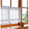 Devola Tenda a pannello trasparente in jacquard con fiori, per casa di campagna, bistrot, bianca, con occhielli, tenda corta da cucina con bordo curvo, 150 x 45 cm (larghezza x altezza), 1 pezzo