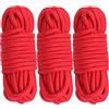 Cosymate Corda per legare in morbido cotone, per tutti gli usi, con nodi intrecciati, 8 mm, lunghezza 10 m, confezione da 3, colore: rosso