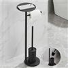 SOONHUA Piantana Portarotolo e Scopino, Set di scopino WC autoportante in acciaio inox con ripiano, Porta Carta Igienica Nero per toilette e bagno degli ospiti