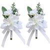 yufana 2 Pezzi Boutonniere per Matrimonio,Sposo Boutonniere Artificiale Rosa Boutonniere Fiore Occhiello Sposo Corpetto da Sposa per Matrimoni, Feste da Ballo,Banchetti, Anniversari (Bianco391)