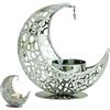 Generic Portacandele in metallo a forma di luna crescente, decorazione per Ramadan islamico, con luna e stelle 3D scavate per il Ramadan, regalo per musulmani, decorazioni islamiche (argento)