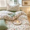 Covebett Set biancheria da letto in cotone 155x220 Multicolore con motivo floreale verde, piccolo, a fiori, motivo botanico, prato fiorito, copripiumino con chiusura lampo e federa per cuscino 80x80cm