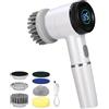 TIDEVAN 5 in 1 Spazzola Elettrica Rotante Scrubber Elettrico Senza Fili Spazzola Elettrica Spin Scrubber con 5 Testine Sostituibili, 3 Velocità, Display a LED, per Bagno/Cucina/Parete/Piastrelle