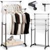BAKAJI Stand Appendiabiti Doppio in Metallo Allungabile con Ruote, Appendi Abiti Telescopico da Terra, 93 a 158 cm, Salvaspazio, Robusto, Attaccapanni da Ingresso, Camera da Letto, Negozio, Soggiorno