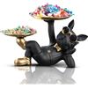 Huhote Vassoio per bulldog francese, decorazione per chiavi, scultura per cani, statua con vassoio, regalo per soggiorno, ingresso, ufficio, corridoio, decorazione per la casa (nero)