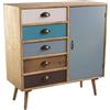 milani home Mobiletto 5 Cassetti Colorati E 1 Anta Stile Industriale Cm 80x35x85 H per Interno Camera Cameretta Salotto Ingresso Cucina