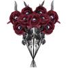 NatureMan Confezione da 10 rose artificiali nere per Halloween, con bulbi oculari, in finta seta, per feste di Halloween, decorazione per la casa e matrimoni (rosso) 41 cm