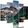 Feeby Quadro su Tela Lago Di Braies Tipo A 100x70 cm multipannello 5 pannelli 1 pezzo Stampa Murale Fotografia Immagini Moderni per Soggiorno Camera da Letto Ufficio Italia Montagne Nature Verde