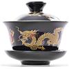 YBKTEX YBK Tech Tazza da tè e piattino in porcellana con coperchio in stile Gaiwan per il Gong Fu Cha, motivo drago cinese tradizionale