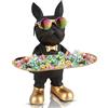 Huhote Scultura Bulldog con vassoio, scultura con bulldog francese, decorazione per chiavi di cane, statuetta di bulldog, per corridoio, soggiorno, ufficio, ingresso, scrivania, decorazione (nero)