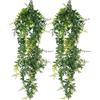 Xyvor 2 Pezzi Pianta Finta Cadente Verde,80cm Piante Rampicanti Artificiali Vite di Felce,Piante Finte da Interno Cadenti,Edera Finta da Esterno,Pianta Rampicanti Finte per Soggiorno,Cucina,Balconi,Giardini