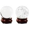 Flylin 2 sfere di cristallo trasparenti con base in legno, sfera di vetro trasparente, sfera di cristallo trasparente, 40 mm, per feng shui, fotografia, meditazione, matrimonio, casa