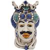 sicilia bedda - Teste di Moro Siciliane in Ceramica di Caltagirone - Realizzato Interamente a Mano - Altezza 18 Centimetri (Testa di Moro Uomo Blu)