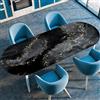 Surwin Tovaglia Ovale con Bordo Elastico, Antiscivolo Elastico Copritavolo Ovale Antimacchia Protezione Tavolo Casa Ristorante Sala da Pranzo Giardino -3D Marmo (Grigio scuro,107x165cm)