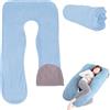 TOATELU Federa per cuscino per gravidanza, a forma di U, in cotone, rimovibile, federa di ricambio per cuscino da allattamento per adulti, lavabile in lavatrice, 140 x 80 cm (blu + grigio)